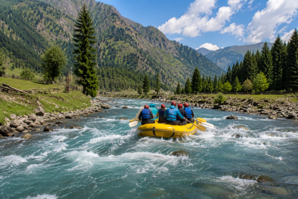 Rafting activity on mountain river in Sonamarg