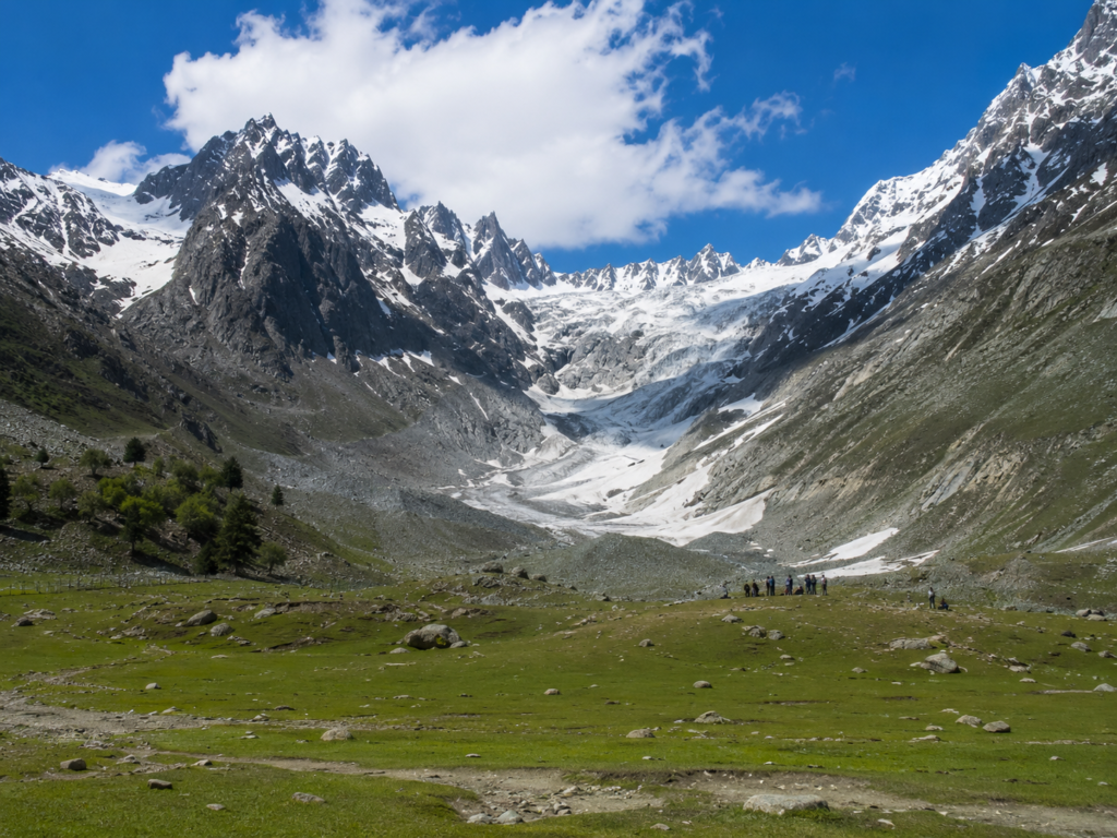 Snow-covered mountains and glacier in Sonamarg Kashmir